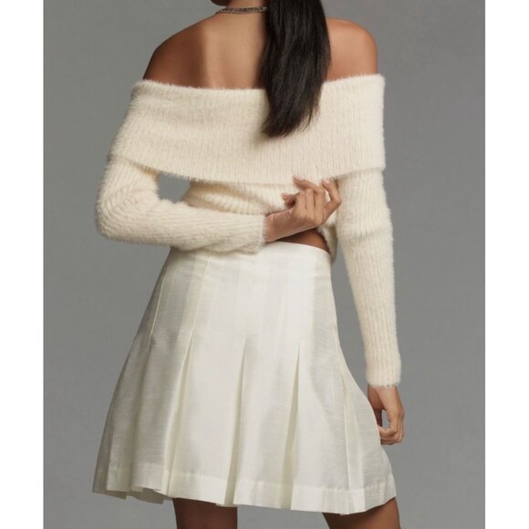 Maeve Anthropologie Pleated Taffeta Mini Skirt Size 8 Ivory - Picture 2 of 8